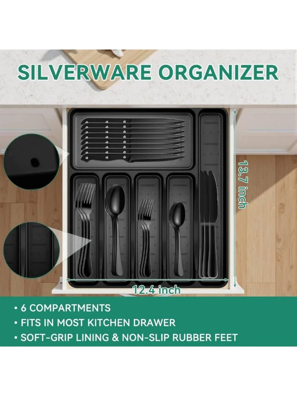 49PCS Stainless Steel Silverware Set with Organizer - Mirror Polished Flatware